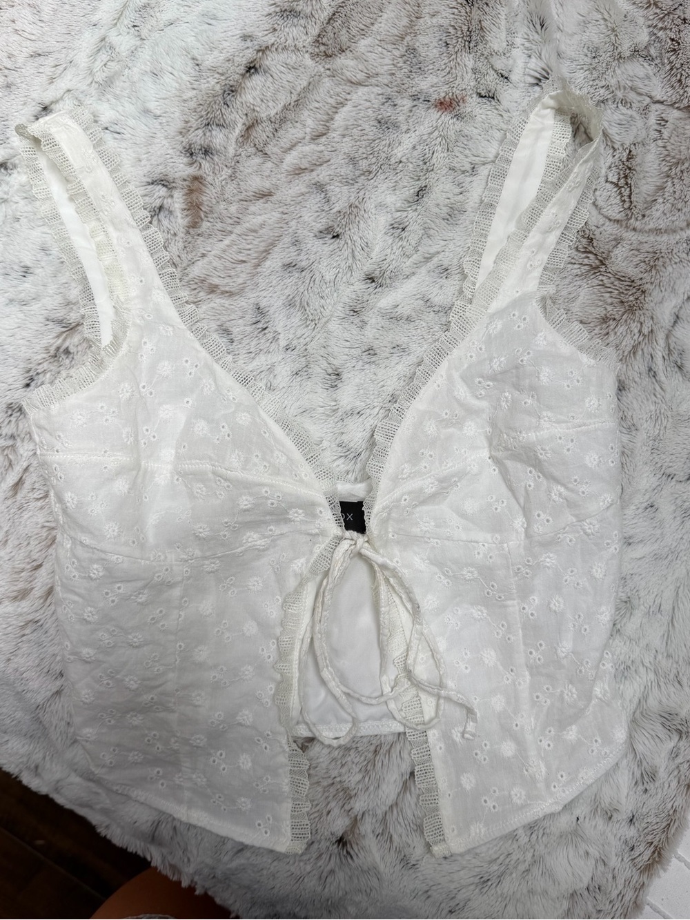White Fox Boutique White Eyelet Tie-Front Tank Top
